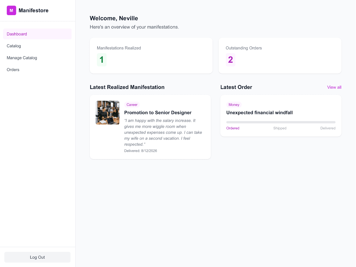 Dashboard of the manifestore